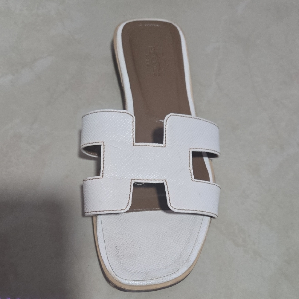 Hermes White Slide Sandals